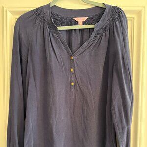 Lilly Pulitzer: Navy Blue Elsa Silk Blouse, Size Medium